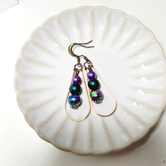 NEW Earrings Teardrop earrings Purple Deep Blue Green mix of beads, te 354#fs - Picture 5 of 5
